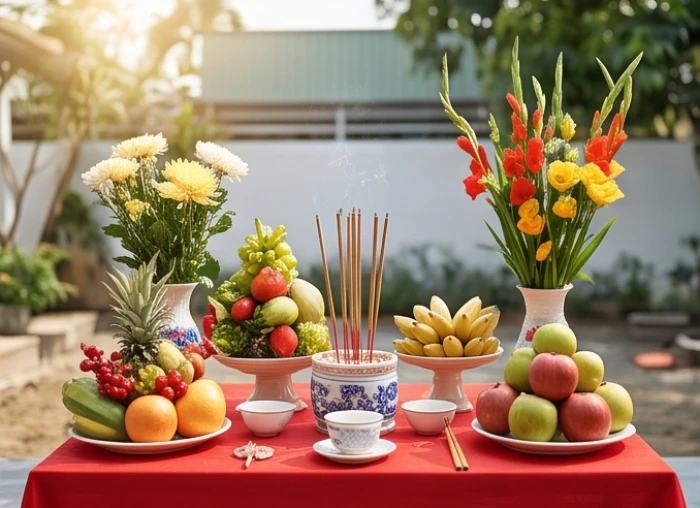 Gia chủ thực hiện nghi lễ động thổ chuẩn bị khởi công xây ngôi nhà mới trong tiết trời trong lành