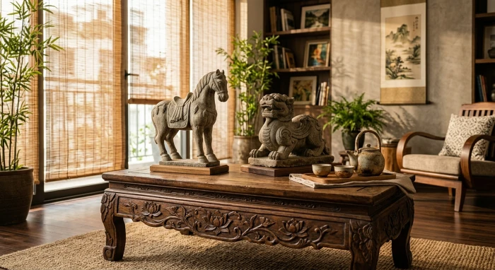 Tượng tỳ hưu và ngựa bằng đá tự nhiên là những linh vật phong thủy tuổi tuất giúp thu hút tài lộc