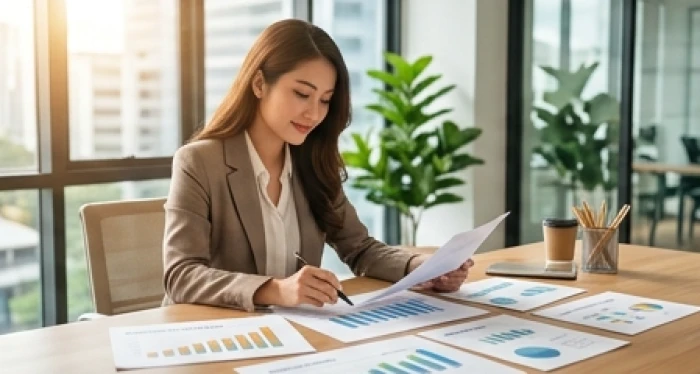Nam giới người Việt nghiên cứu biểu đồ phát triển sự nghiệp và lập kế hoạch tài chính từng giai đoạn