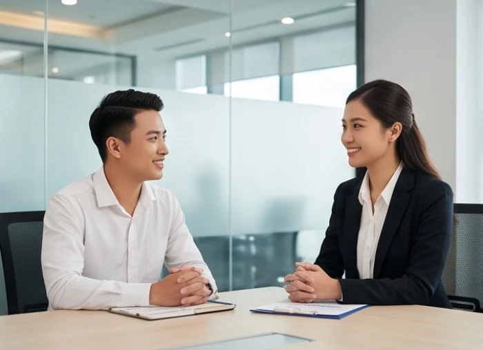 Nhân sự trẻ tuổi Canh Thìn thảo luận lộ trình luân chuyển bộ phận nội bộ với trưởng phòng nhân sự