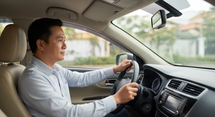 Người lái xe tuổi Nhâm Tuất kiểm tra an toàn phương tiện trước các chuyến đi xa vào mùa mưa