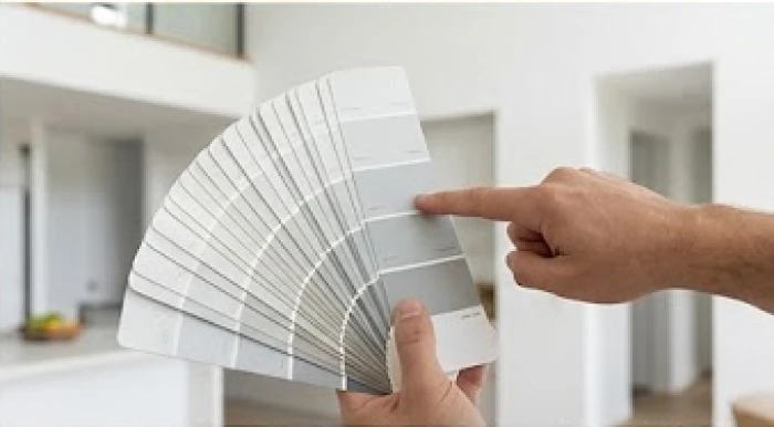 Bảng mã màu sơn tường tông xám khói nhạt và ghi sáng dành cho phòng khách hiện đại