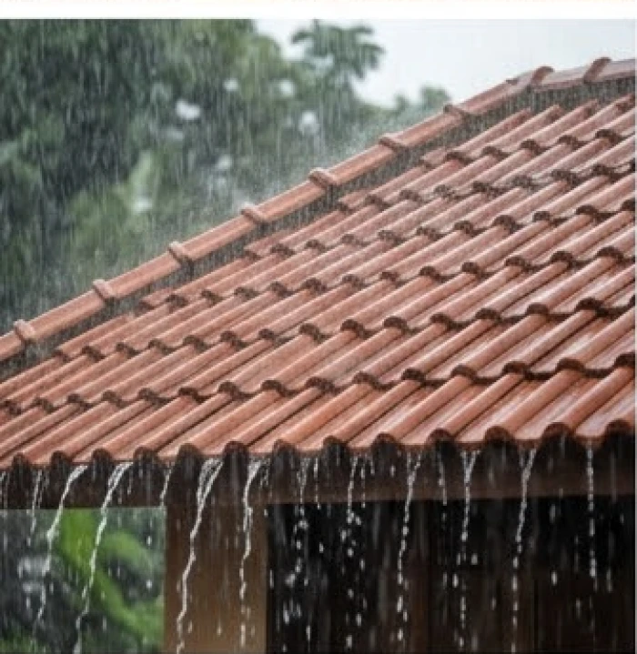 Mái ngói kiên cố cản dòng nước mưa rào bảo vệ an toàn cho cấu trúc ngôi nhà bên dưới