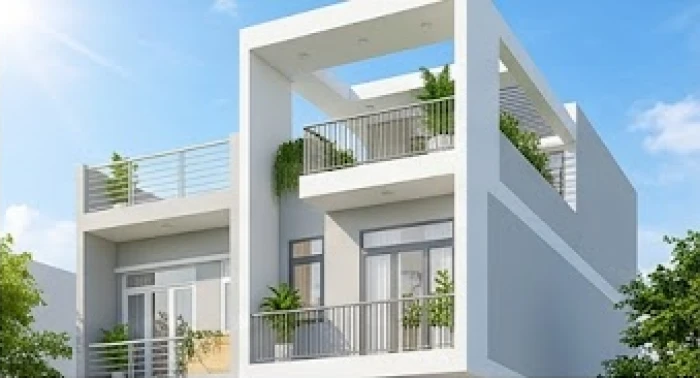 Mặt tiền nhà ống hiện đại được sơn màu trắng sứ đại diện cho hành Kim hỗ trợ tốt cho phong thủy mệnh Thủy