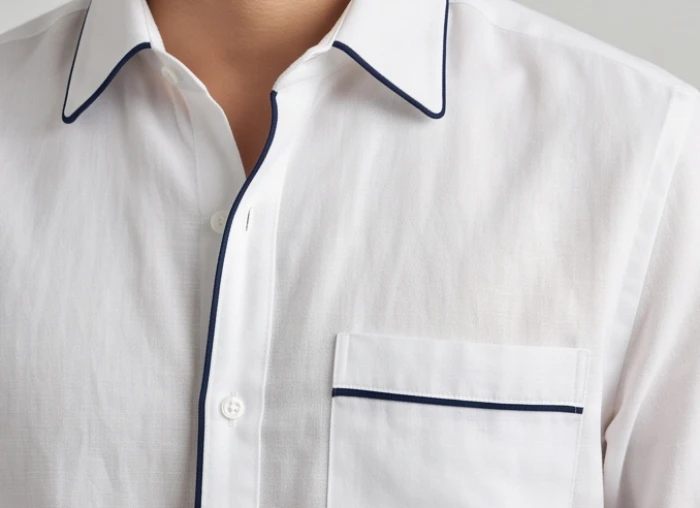 Chi tiết đường viền trang trí màu đen nhỏ trên trang phục sáng màu giúp người mệnh kim tránh hao tổn sinh khí