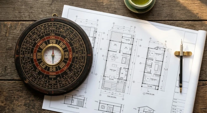 Bản vẽ thiết kế nhà và la bàn phong thủy giải đáp chi tiết mậu ngọ 1978 hợp hướng nào đón tài lộc