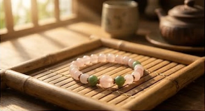 Chuỗi vòng tay đá thạch anh hồng và ngọc bích xanh lá cây mang lại vượng khí cho người sinh năm 1994