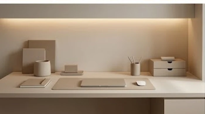 Góc học tập và làm việc có màu sắc trung tính giúp điều hòa cảm xúc cho người trẻ tuổi Thân