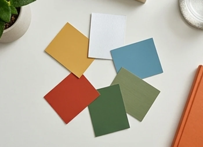 Các thẻ màu sắc phong thủy bao gồm vàng, trắng, xanh dương, xanh lá và đỏ được xếp thành vòng tròn liên kết
