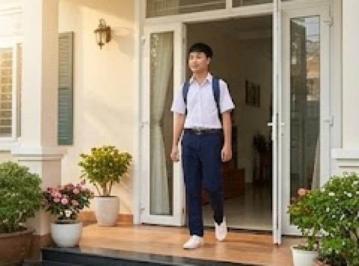 Bộ trang phục mùng 1 Tết màu trắng và xanh dương chuẩn phong thủy mang lại may mắn cho thiếu niên Quý Tỵ