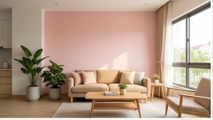 Phòng khách màu hồng pastel thanh lịch là mẫu màu sơn nhà hợp tuổi Mão mệnh Thổ trẻ trung