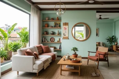 Không gian phòng khách hiện đại ứng dụng màu sơn nhà hợp tuổi thìn chuẩn phong thủy tương sinh