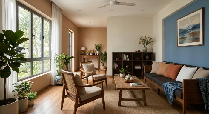 Không gian phòng khách hiện đại áp dụng bảng màu sơn nhà hợp tuổi tý chuẩn phong thủy ngũ hành tại Việt Nam