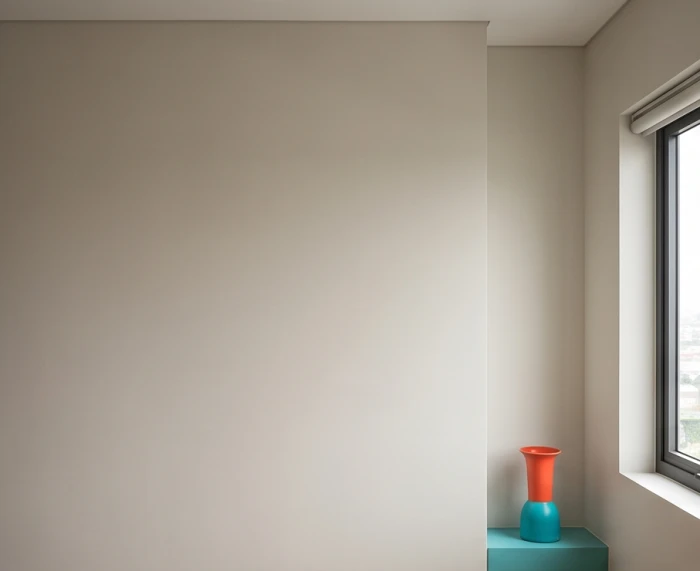 Bố cục màu sơn phòng khách với mảng tường tương sinh và điểm nhấn nội thất nhỏ