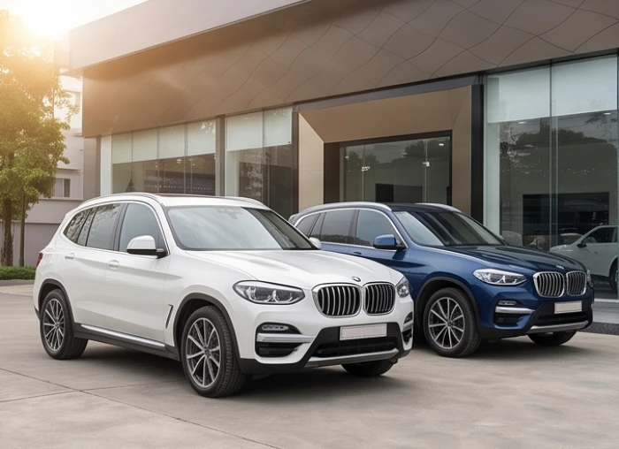 Mẫu xe ô tô SUV màu xanh navy và trắng ngọc trai bóng bẩy phù hợp phong thủy tuổi Quý Hợi
