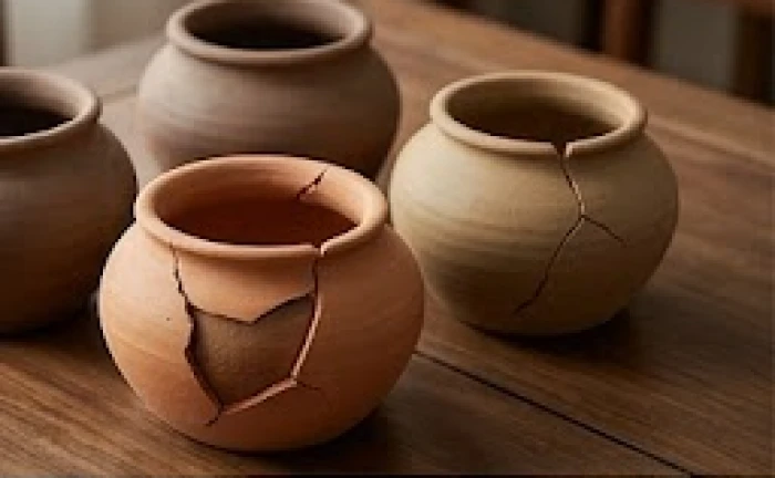 Bốn chiếc bình gốm cổ đặt cạnh nhau tượng trưng cho các kho tàng ẩn giấu yếu tố ngũ hành bên trong