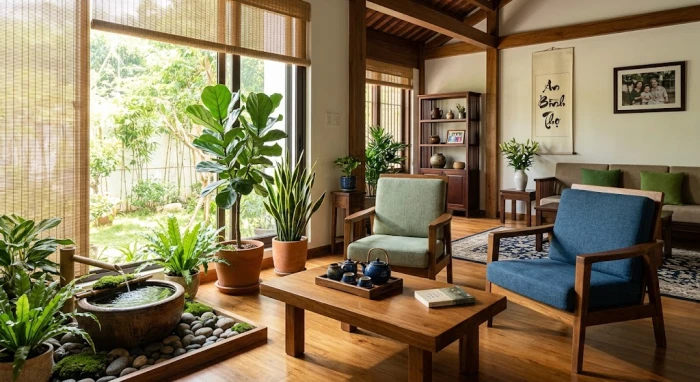 Không gian phòng khách chuẩn phong thủy giúp gia chủ hiểu rõ mậu tuất 1958 mệnh gì qua cách phối màu