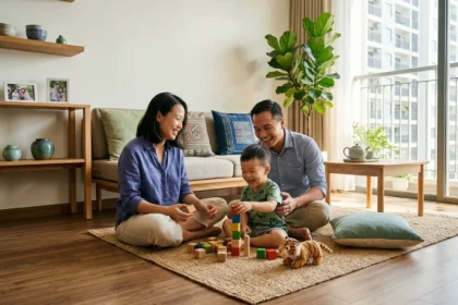 Hình ảnh gia đình Việt Nam vui vẻ bên con nhỏ minh họa cho chủ đề mậu tuất 2018 hợp tuổi nào