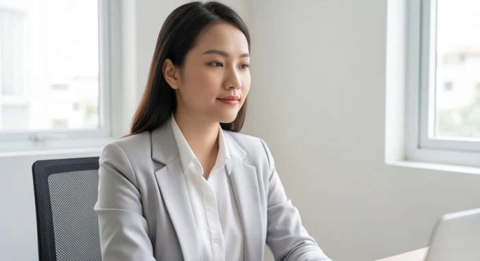 Trang phục công sở màu trắng và xám bạc mang năng lượng Kim sinh Thủy cho người tuổi Ất Dậu 2005