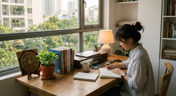 Góc học tập bài trí chuẩn phong thủy giúp giải đáp mậu tý 2008 hợp hướng nào để tăng sự tập trung