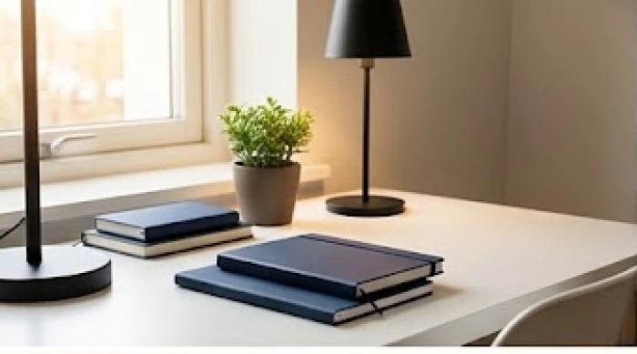 Góc học tập bố trí vật dụng màu xanh lam đậm và cây xanh củng cố năng lượng tương sinh mệnh Mộc