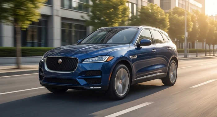 Chiếc xe SUV màu xanh nước biển bóng bẩy di chuyển mượt mà trên phố hiện đại cho chủ xe Bính Tuất 2006