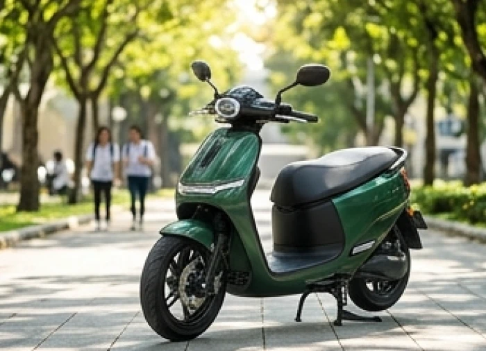 Phương tiện xe máy điện màu xanh lục phối viền đen cá tính cho học sinh Canh Dần 2010 mệnh Mộc
