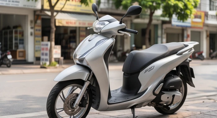 Mẫu xe tay ga hiện đại màu trắng ngọc trai và xám bạc đáp ứng tiêu chuẩn Kim sinh Thủy cho chủ nhân sinh năm 2005