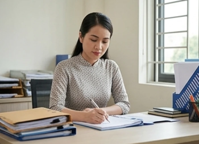 Một người làm việc điềm tĩnh thể hiện bản lĩnh vững vàng của mệnh Lộ Bàng Thổ trước áp lực công việc