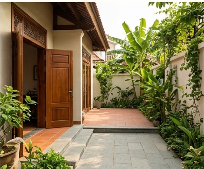 Thiết kế cửa ngách bên hông ngôi nhà hướng cát lợi nhằm điều hướng dòng nạp khí khi cửa chính phạm Tuyệt Mệnh
