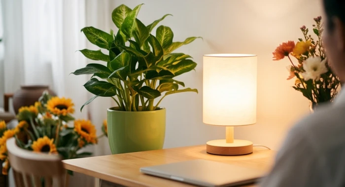 Góc làm việc sáng tạo với sự chuyển giao ánh sáng thể hiện mức độ vượng suy của mệnh Hỏa