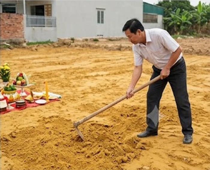 Người được mượn tuổi thực hiện nhát cuốc động thổ đầu tiên tại hướng cát trong lúc gia chủ Nhâm Tý lánh mặt