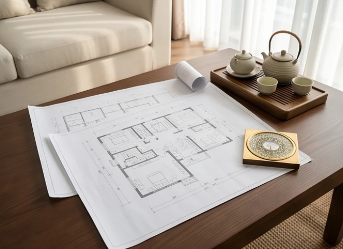 Bản vẽ thiết kế nhà ở và la bàn phong thủy định hướng tốt cho công trình gia chủ tuổi Giáp Tý 1984