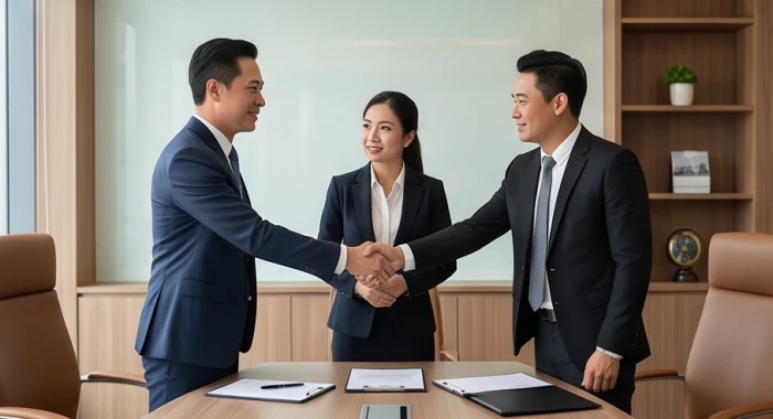 Ba cổ đông trong doanh nghiệp cùng ký kết thỏa thuận hợp tác theo cấu trúc cổ phần trung gian hòa giải