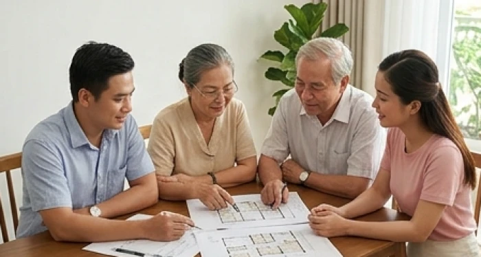 Gia chủ tuổi tân mão thảo luận việc mượn tuổi động thổ sửa nhà cùng con cháu trong dòng họ