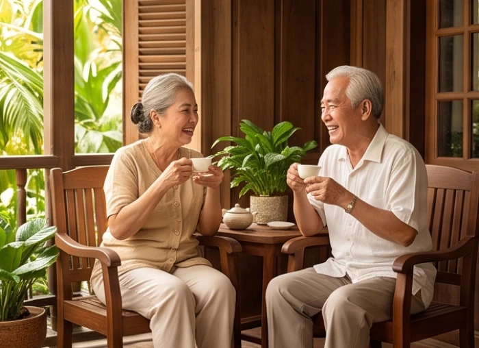 Vợ chồng lớn tuổi chia sẻ khoảnh khắc an nhàn nhằm minh chứng cho sự hòa hợp cung phi của nam Bính Thân