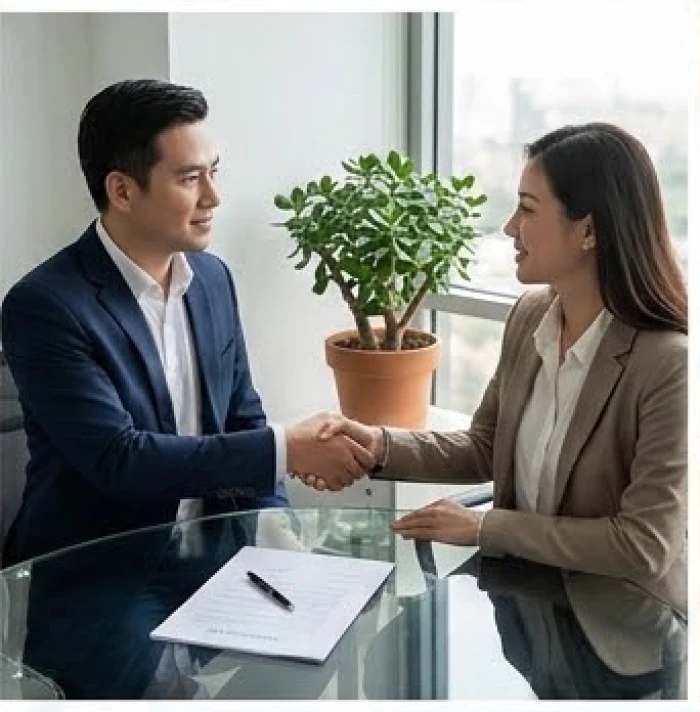 Hai doanh nhân bắt tay ký kết hợp tác kinh doanh thể hiện sự thuận lợi khi nam 1983 chọn đúng đối tác nữ tuổi mão