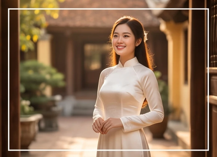 Cô dâu rạng rỡ trong bộ áo dài truyền thống vào ngày cưới được chọn kỹ lưỡng không vướng bận hạn phong thủy