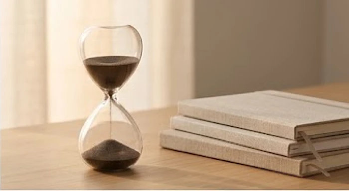Chiếc đồng hồ cát và sách vở biểu tượng cho giai đoạn thanh thiếu niên rèn luyện