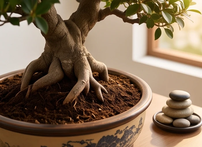 Nền đất đỏ vững chãi ôm lấy gốc cây cổ thụ thể hiện sự gắn kết Mộc và Thổ