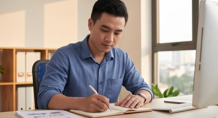 Nam giới Đinh Sửu 1997 tập trung lập kế hoạch công việc một cách điềm tĩnh và độc lập tại văn phòng
