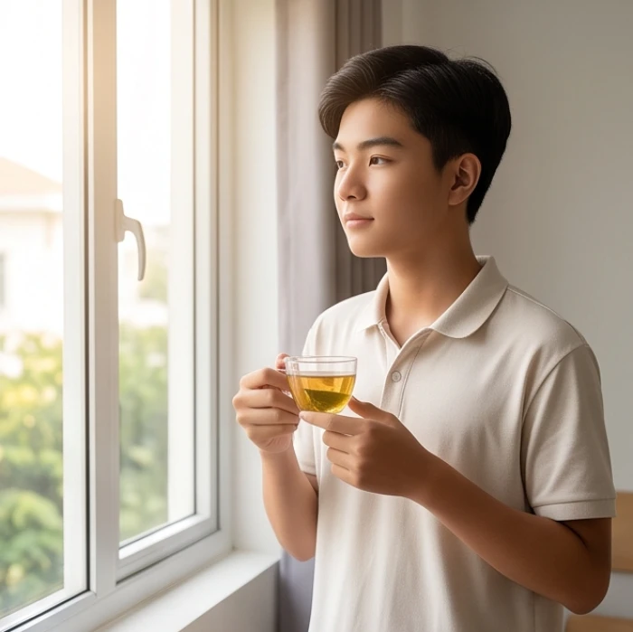 Nam sinh Kỷ Sửu 2009 nghỉ ngơi khoa học và uống nước ấm để bảo vệ sức khỏe trong giai đoạn ôn luyện