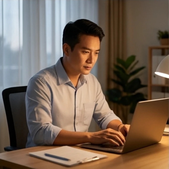 Người đàn ông tuổi Mão giữ khuôn mặt bình tĩnh vùi đầu vào hồ sơ công việc nhằm tự cân bằng áp lực tinh thần