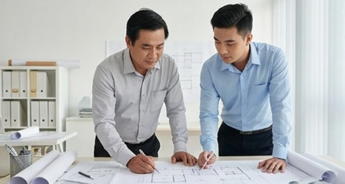 Hai đồng nghiệp hai thế hệ trao đổi công việc thể hiện sự đa dạng tính cách tuổi sửu theo năm sinh