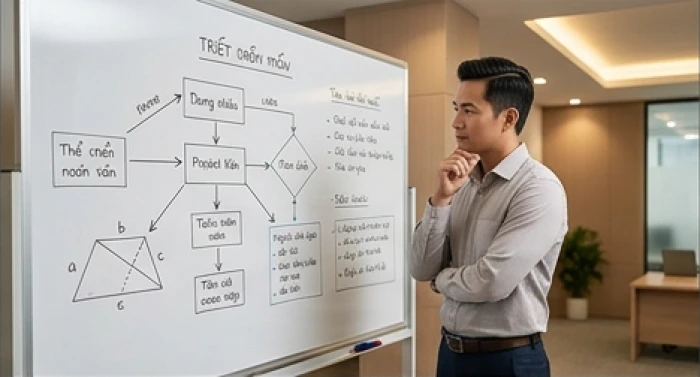Người nam giới tuổi tý tập trung phân tích sơ đồ quy trình dự án trong không gian làm việc chuyên nghiệp