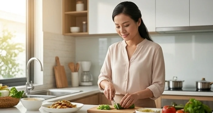 Người phụ nữ Việt Nam điềm tĩnh chuẩn bị bữa cơm gia đình thể hiện nét tính cách tuổi sửu chu toàn và bền bỉ