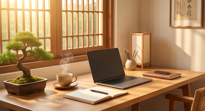 Không gian làm việc tràn ngập ánh sáng tự nhiên phản ánh nguồn năng lượng dồi dào của bản mệnh Thiên Thượng Hỏa