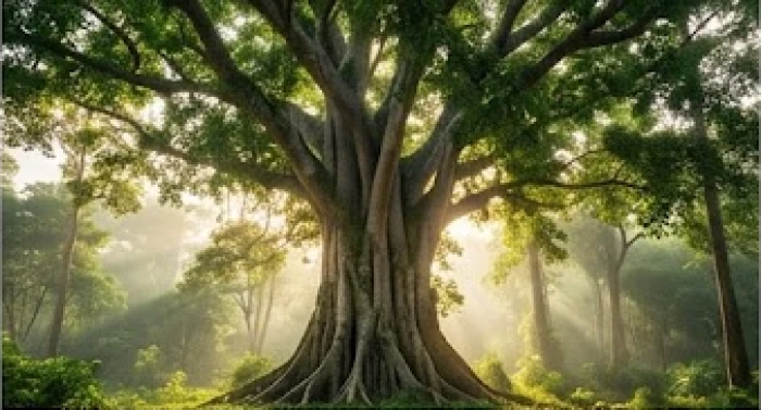 Rừng cây cổ thụ lớn vươn cao đại diện cho sức sống mãnh liệt của tuổi kỷ tỵ 1989