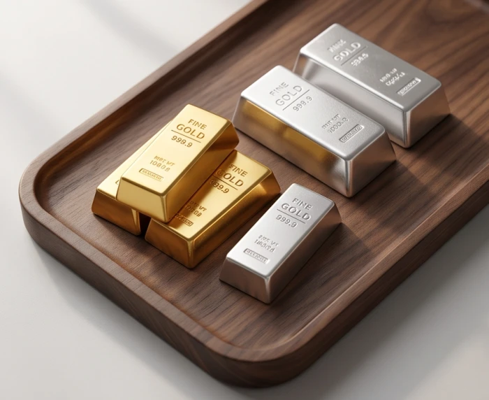 Khối vàng và bạc nén được gia công tinh xảo tượng trưng cho nạp âm Kim Bạch Kim bản mệnh tuổi Nhâm Dần