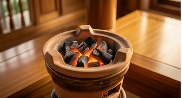 Lò gốm truyền thống đang rực than hồng tượng trưng cho nạp âm Lư Trung Hỏa mạnh mẽ của tuổi Bính Dần